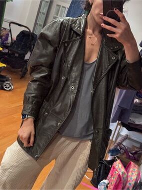 Vintage 80s Danier Sport Dark Brown Leather Oversized Field Jacket